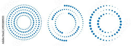 Round halftone frame. Dotted circle, vintage abstract dot halftones frames and random dots circles. Set of speed lines in circle form. Halftone dotted speed lines. Abstract geometric circles .