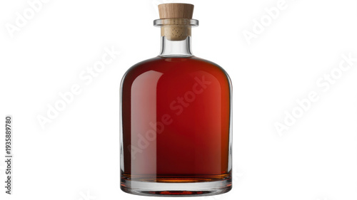 Glass bottle with brown liquid and cork