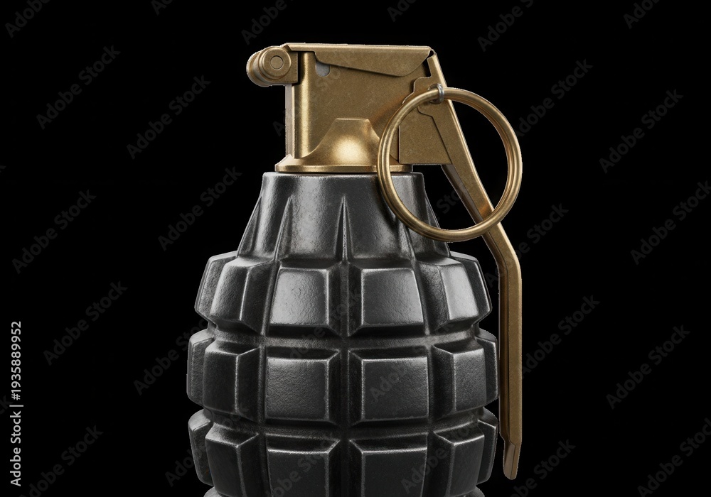 Obraz premium Detailed close up of a fragmentation explosive device with metal components against a black background