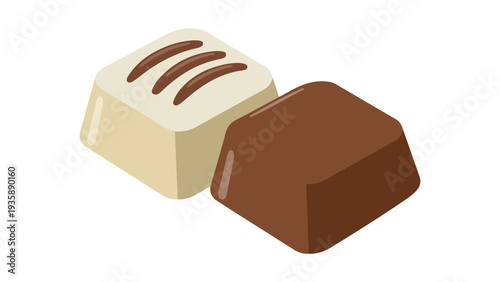 White and Dark Chocolate Pralines Illustration Isolated on White Background