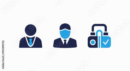 Business icons: executive, manager, and secure briefcase symbolize corporate success, finance, and professional services