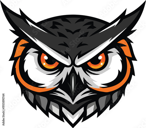 Owl Face Illustration with Orange Eyes.