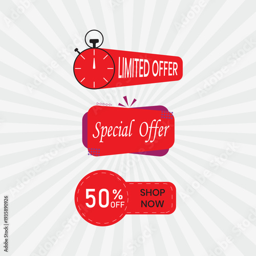 Limited Offer with Alarm Clock, Special Offer Banner, and 50 percent Off Shop Now Badge