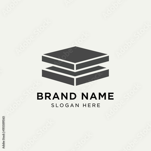 Modern Minimalist Logo Design Template with Stacked Layers and Placeholder Text.