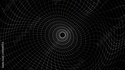 4K abstract radial mesh animation with concentric rings and glowing nodes forming a dynamic circular network. Futuristic technology motion background inspired by data systems, AI networks and digital 