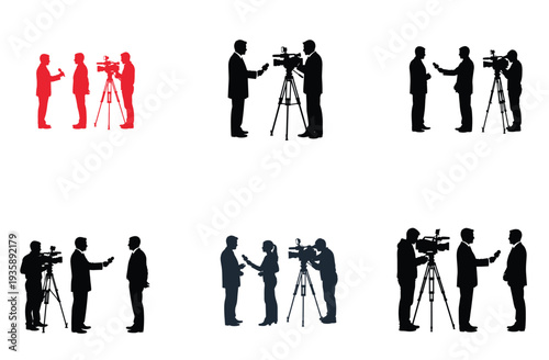 Journalist and Cameraman Silhouette Vector Illustration Set
