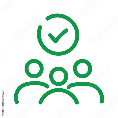 Customer loyalty, join our team, employee attendance outline icons. Line signs group of three people with checkmark. Vector isolated pictograms for web and app on white background editable stroke.