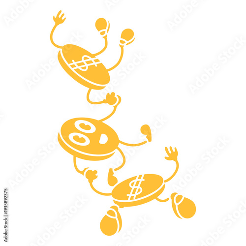 Coins falling retro cartoon cut out