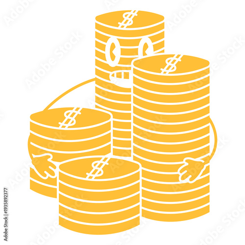 Golden coins retro cartoon cut out