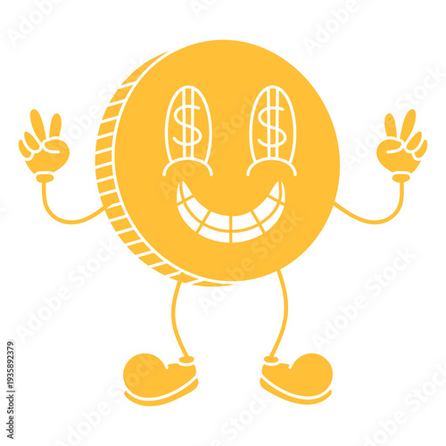 Happy coin retro cartoon cut out