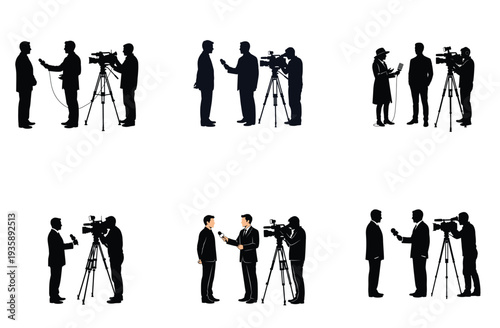Journalist and Cameraman Silhouette Vector Illustration Set