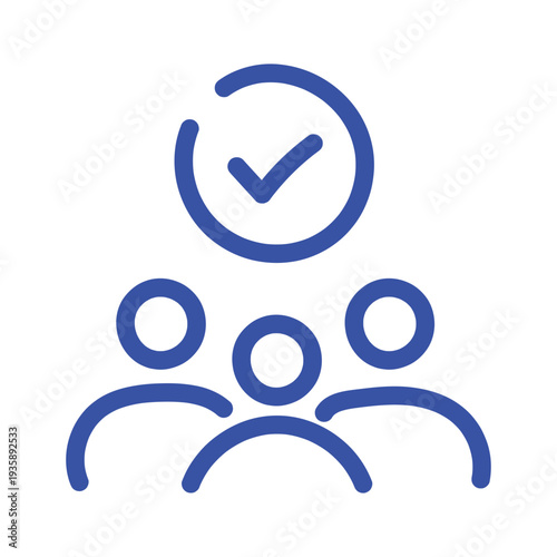 Customer loyalty, join our team, employee attendance outline icons. Line signs group of three people with checkmark. Vector isolated pictograms for web and app on white background editable stroke.