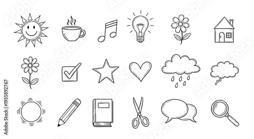 Collection of Hand Drawn Icons and Symbols.