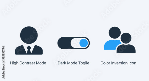 User Interface Accessibility Icons for High Contrast, Dark Mode Toggle, and Color Inversion Display Settings
