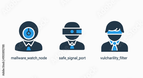 Cyber Security Protection, Malware Detection, Data Safety, and Vulnerability Filtering Icons Set.