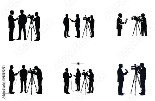 Journalist and Cameraman Silhouette Vector Illustration Set