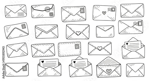 Collection of Hand Drawn Envelopes and Letters.