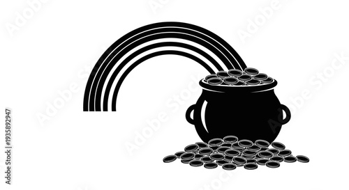 Black Pot of Gold Coins Illustration.