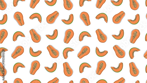 Seamless Tropical Papaya Fruit Pattern Illustration on White Background