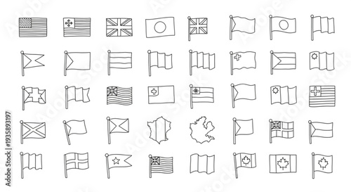 Collection of Hand Drawn Flags Doodle Style.