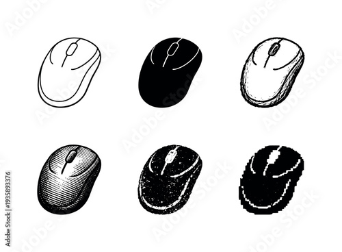 Optical computer mouse with ergonomic shape and two main buttons used for precise pointer control | Create ONE image containing