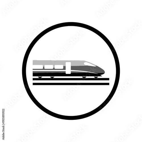 High-speed train icon in a black circle, representing modern rail travel and speed.