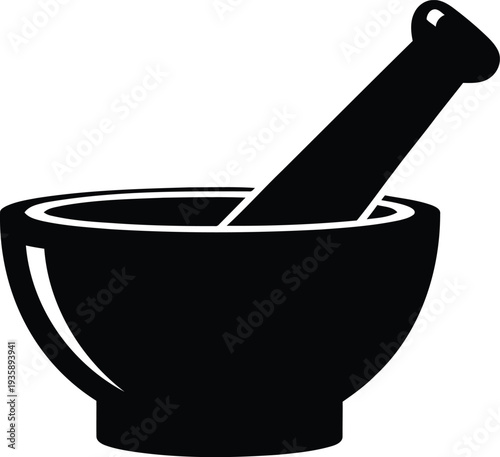 Silhouette Icon of a Mortar and Pestle for Grinding Herbs spices