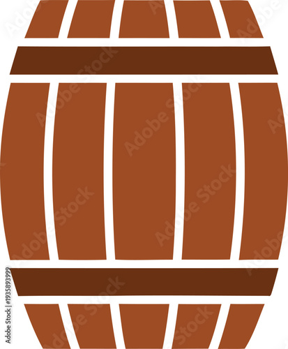 Stylized brown barrel with white staves and bands on white barrel, wood, container, liquid, Icon