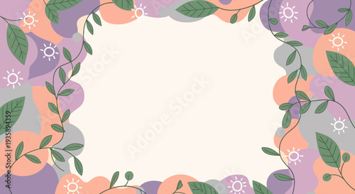 Abstract Floral Frame with Botanical Elements and Gentle Pastel Color Palette for Graphic Design