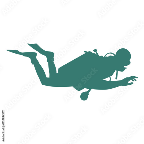 Diver swimming detailed silhouette