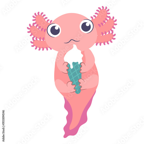 Cute baby axolotl ice cream character