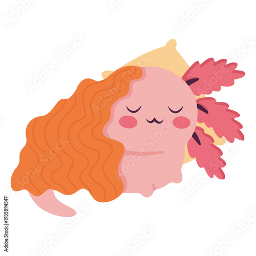 Cute baby axolotl sleep character