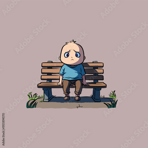 Lonely Sad Man Sitting on Chair Vector Illustration - Emotional Melancholy and Solitude Concept