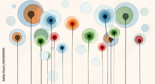 Abstract Dandelion-like Flowers Vector Background Art