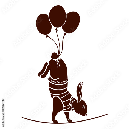 Circus rabbit handstand on tightrope with balloons