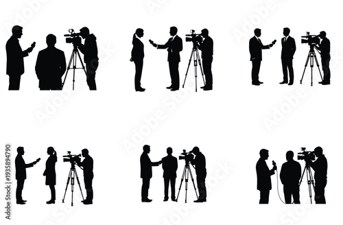 Journalists and Cameramen Silhouette Set Vector Illustration