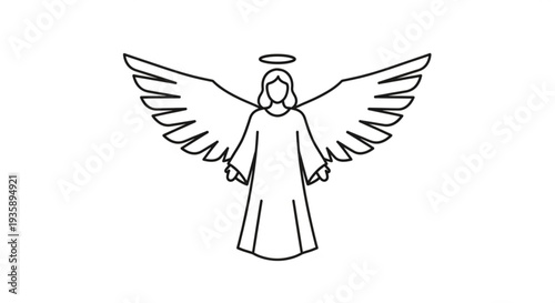 Angel with wings spread wide and halo on transparent background