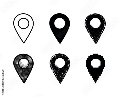 Map pin marker with pointed bottom and circular center used to indicate specific locations on navigation maps | Create ONE image