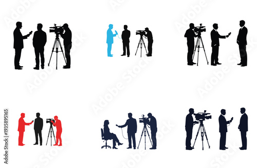 Journalists and Cameramen Silhouette Vector Illustration Set