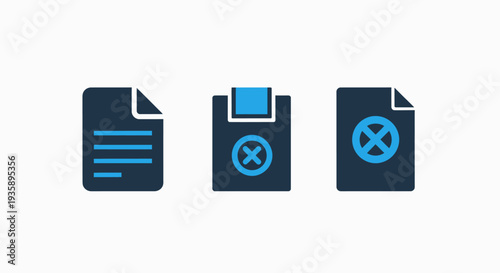 Document management icons showing file content error notifications and rejected paper reports