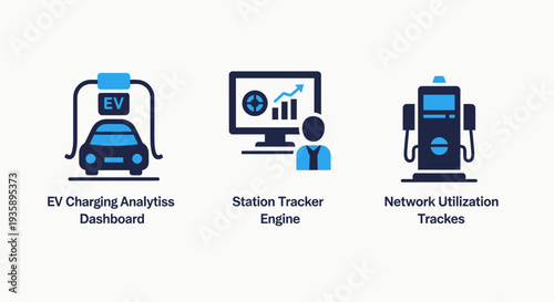 Electric vehicle EV analytics dashboard set with station tracker engine and charging network utilization monitoring tools