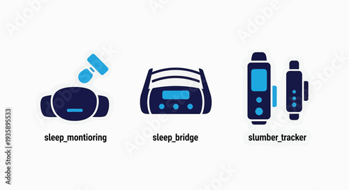 Smart Sleep Monitoring and Slumber Tracker Wearable Device Icons for Digital Health and Wellness Apps