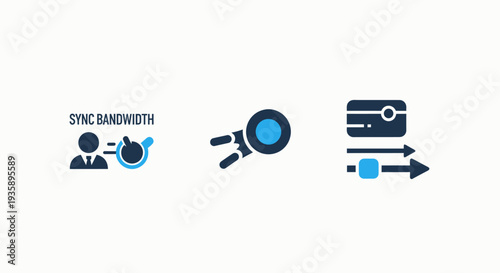 Set of Sync Bandwidth and Data Flow Icons for Network Management and Financial Technology UI