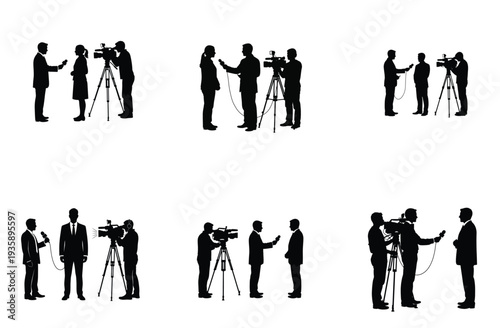 Journalists and Cameramen Silhouette Vector Illustration Set