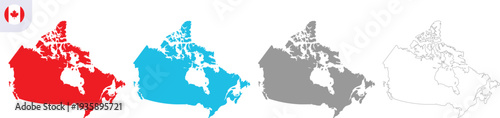 Canada Map Vector Illustration with Red Blue and Gray Color Variations, Canada Country Map Outline Isolated on Transparent Background, Editable AI EPS10 JPG PNG Geography Design.