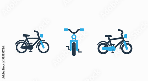 Bicycle View Set Featuring Side and Front Perspective Icons for Cycling Transport Eco Friendly Mobility and Fitness