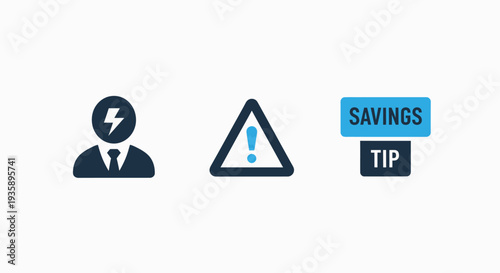 Business Crisis and Financial Advice Icons Featuring Stress Management Warning Alerts and Savings Tip Notifications