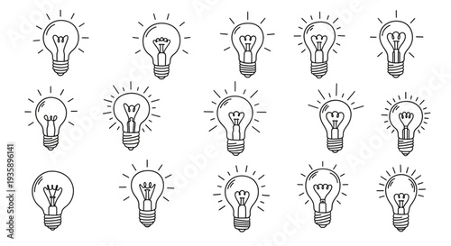 Collection of Hand Drawn Light Bulbs Illustration.