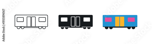 Within metropolitan transit context conveyed by identical subway cars positioned evenly from left to right, each car featuring