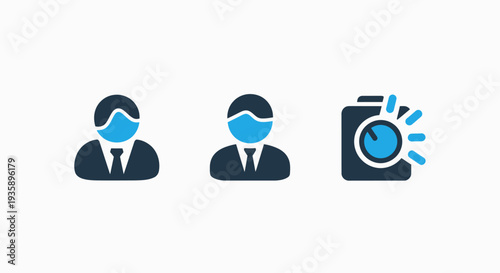 Business Management and Control Icons Featuring User Profiles and Tuning Knob for Account Settings and Performance Adjustment
